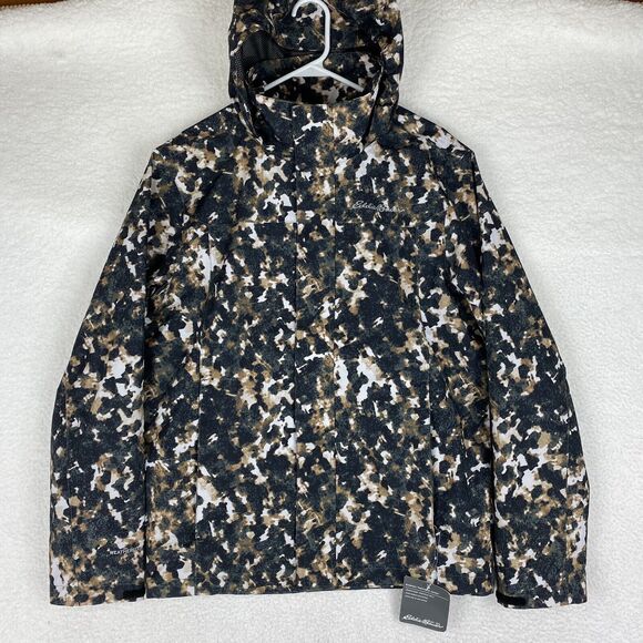 NWT Eddie Bauer Jacket Mens Size S Black Tan Packable Rainfoil Capers Waterproof - Picture 1 of 16